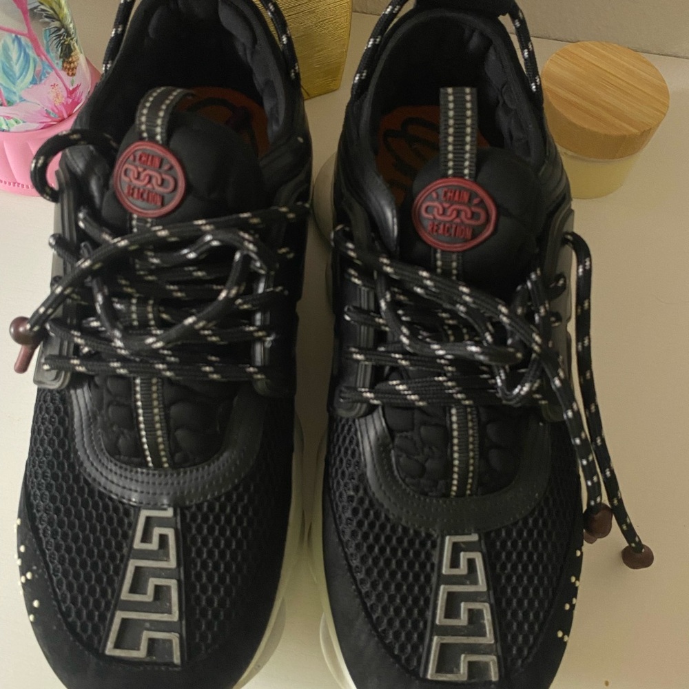 Versace Black and White Men's Sneakers with Red Accents